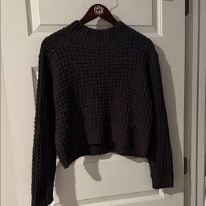 Poof! Textured Dark Gray Mock Turtleneck Cropped Sweater